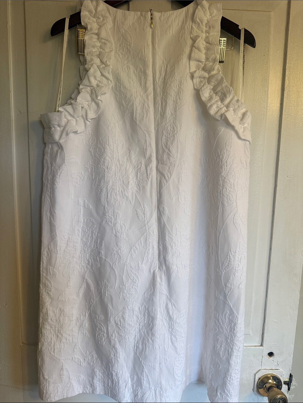 Lilly Pulitzer Women’s White Ruffled Trim Sleeveless Floral Shift Dress Sz L - Picture 9 of 10